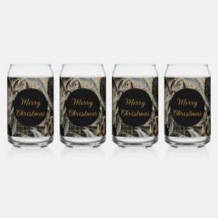 Christmas, Merry Christmas,Gold Blue Flowers Art Can Glass