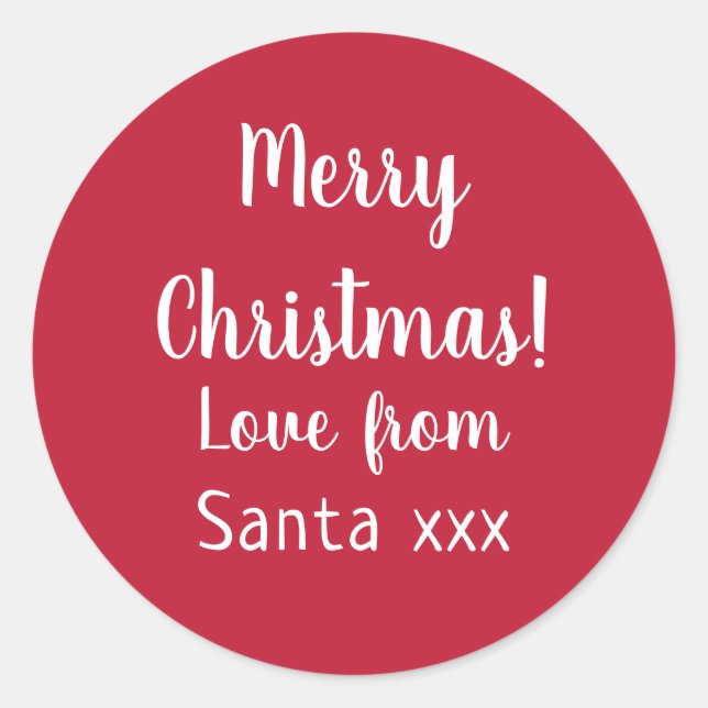 Christmas Merry Christmas Love From Santa Red Classic Round Sticker (Front)