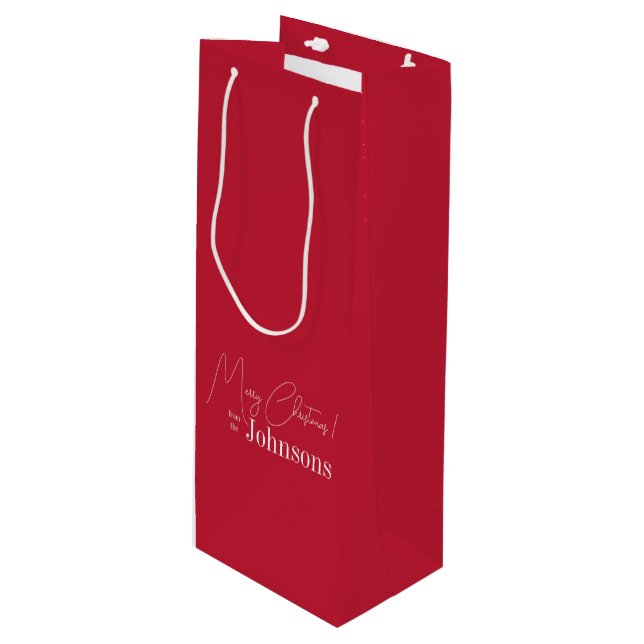 Christmas Merry Christmas Modern Red  Wine Gift Bag (Front Angled)