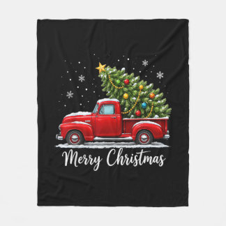 Christmas Merry Christmas Red Truck Tree Men Women Fleece Blanket