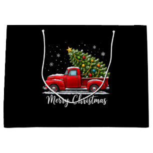 Christmas Merry Christmas Red Truck Tree Men Women Large Gift Bag