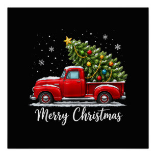 Christmas Merry Christmas Red Truck Tree Men Women Poster