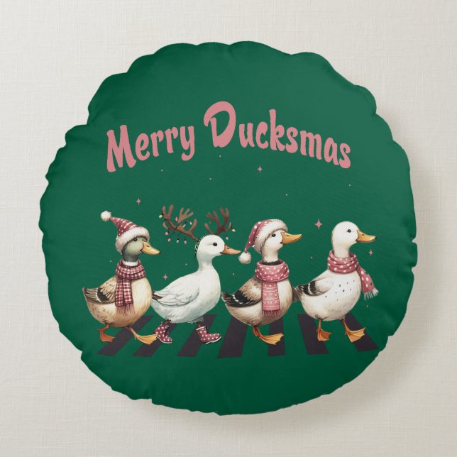 Christmas Merry Ducksmas Round Pillow (Front)
