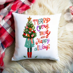 Christmas Merry Everything Happy Always Xmas Tree Cushion