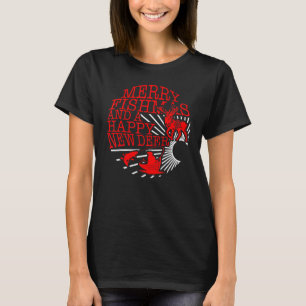 Christmas Merry Fishmas Happy New Deer Fisherman H T-Shirt