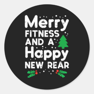 Christmas Merry Fitness Happy New Rear Xmas Workou Classic Round Sticker