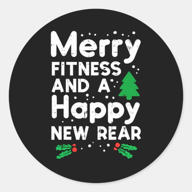 Christmas Merry Fitness Happy New Rear Xmas Workou Classic Round Sticker (Front)