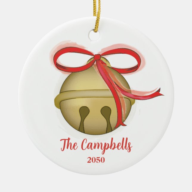 Christmas Merry Jingle Bell Photo Holiday Cute Ceramic Tree Decoration (Front)