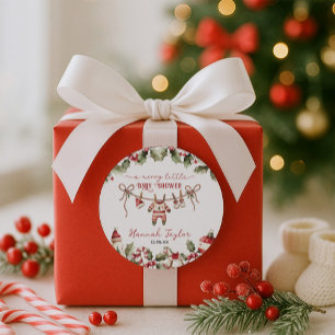 Christmas Merry Little Baby Shower Classic Round Sticker