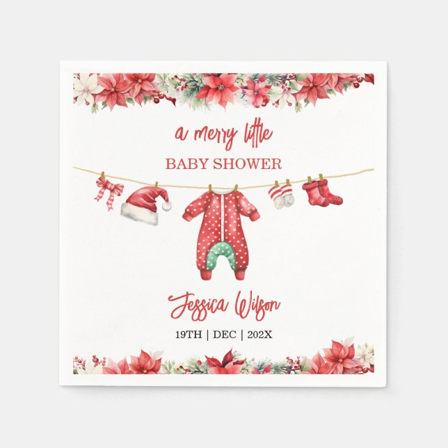 Christmas Merry Little Baby Shower Gender Neutral Napkin (Front)