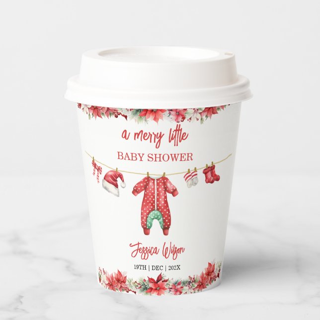 Christmas Merry Little Baby Shower Gender Neutral Paper Cups (Front)