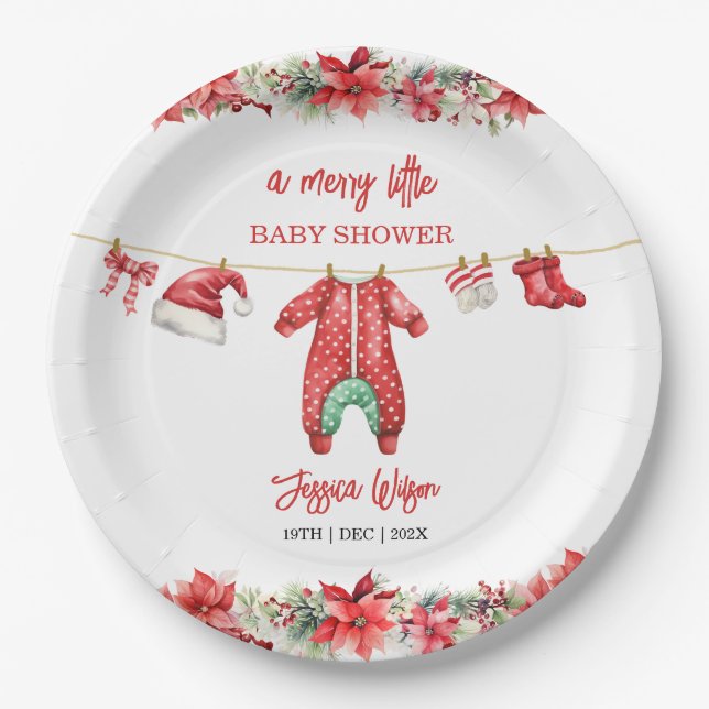 Christmas Merry Little Baby Shower Gender Neutral Paper Plate (Front)
