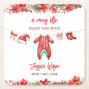 Christmas Merry Little Baby Shower Gender Neutral Square Paper Coaster