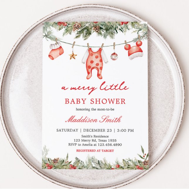 Christmas Merry Little Baby Shower  Invitation (Christmas Clothes Baby Shower Invitation)