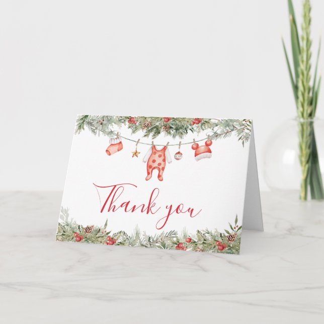 Christmas Merry Little Baby Shower  Thank You Card (Front)