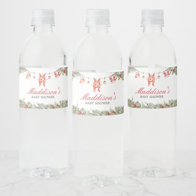 Christmas Merry Little Baby Shower Water Bottle Label (Bottles)