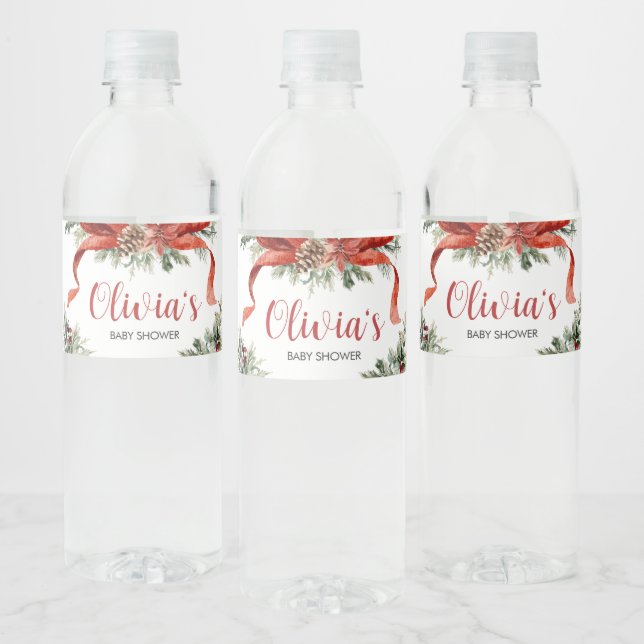 Christmas Merry Little Baby Shower  Water Bottle Label (Bottles)