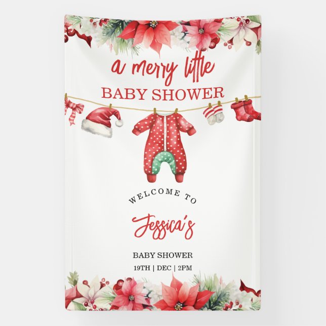 Christmas Merry Little Baby Shower Welcome Sign (Vertical)