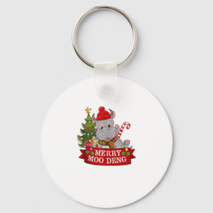 Christmas Merry Moo Deng Cute Baby Hippo Bouncy Ap Key Ring