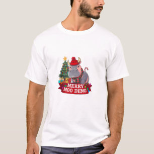 Christmas Merry Moo Deng Cute Baby Hippo Bouncy Xm T-Shirt