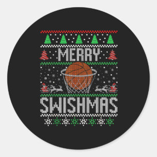 Christmas Merry Swishmas Ugly Christmas Sweater Ba Classic Round Sticker