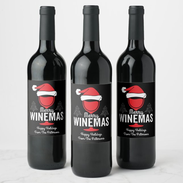 Christmas Merry Winemas Holiday Funny Personalised Wine Label (Bottles)