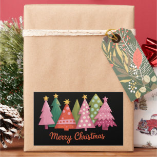 Christmas  Merry Xmas Trees Holiday Preppy Rectangular Sticker