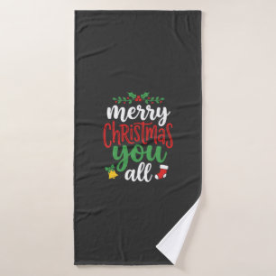 Christmas Merry You All Holiday Typography Bath Towel Set