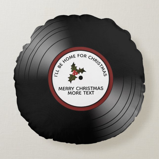Christmas Message Vinyl Record Personal Round Cushion (Front)