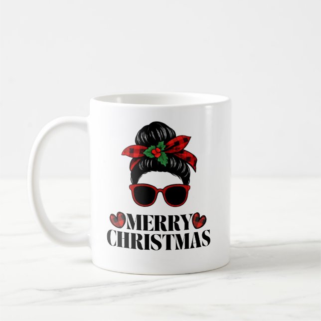 Christmas messy-bun mom design coffee mug (Left)