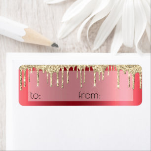 Christmas Metallic Red Gold Glitter Drip Gift Tags
