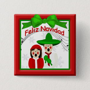 Christmas Mexican Carolers Couple Button