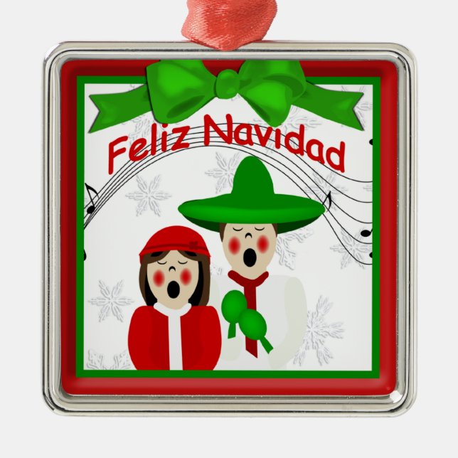 Christmas Mexican Carolers Couple Premium Ornament (Front)
