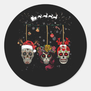 Christmas Mexican Flower Sugar Skull In Snow Xmas Classic Round Sticker