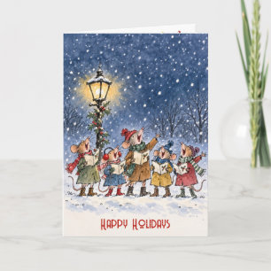 Christmas Mice Caroling In Snowflakes Card