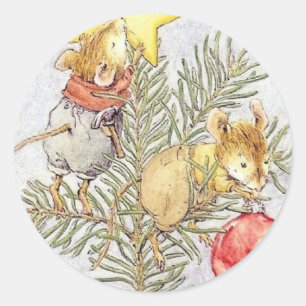 Christmas mice  classic round sticker