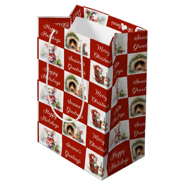 Christmas Mice Design Medium Gift Bag (Back Angled)