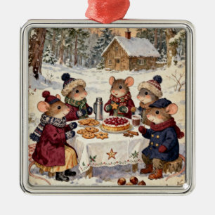 Christmas Mice Family Metal Tree Decoration