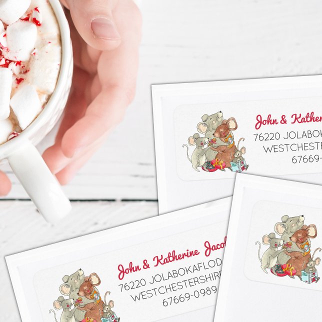 Christmas Mice Family of Four Return Address Label (Creator Uploaded)