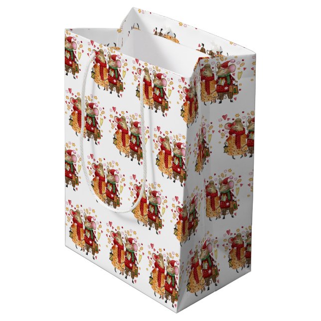 Christmas Mice Medium Gift Bag (Back Angled)