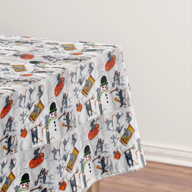 CHRISTMAS MICE PLAYING IN THE SNOW TABLECLOTH (In Situ)