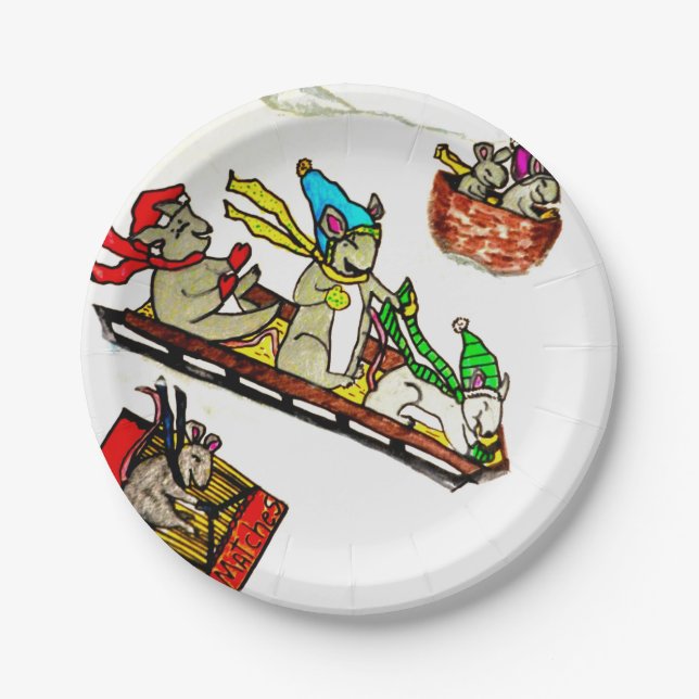 CHRISTMAS MICE SLEDDING paper plates (Front)