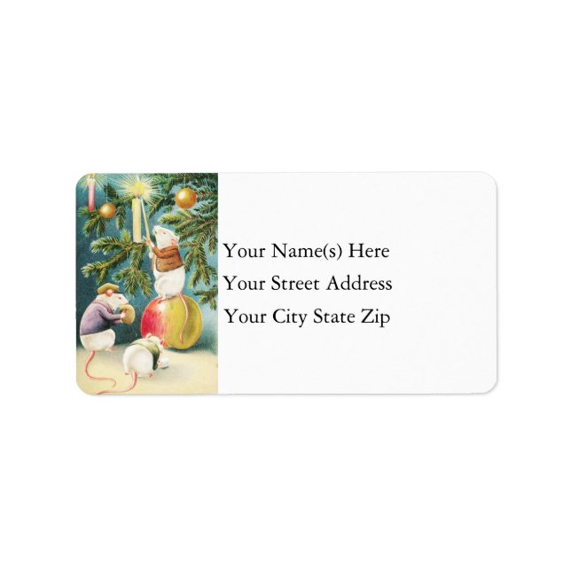 Christmas Mice Vintage Address Label (Front)