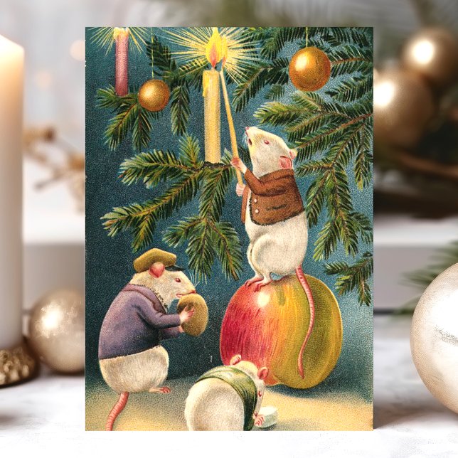Christmas Mice Vintage Holiday Postcard (Creator Uploaded)