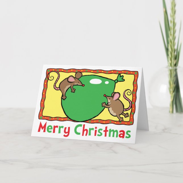 Christmas mice with balloon holiday card (Front)