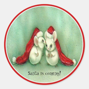 Christmas Mice with Red Santa Hats Sticker