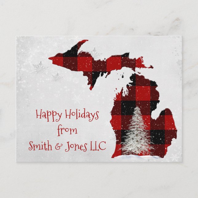 Christmas Michigan Buffalo Plaid Holiday Postcard (Front)