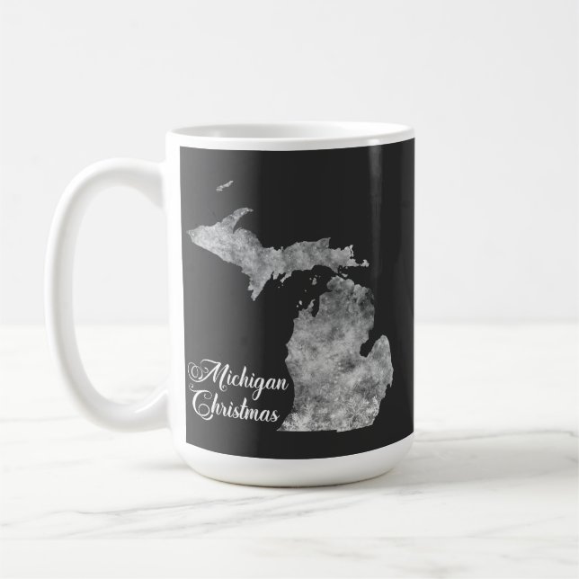 Christmas Michigan State Map Snowflakes Coffee Mug (Left)