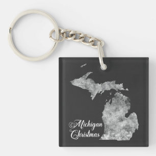 Christmas Michigan State Map Snowflakes Key Ring