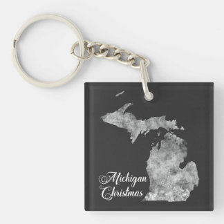 Christmas Michigan State Map Snowflakes Key Ring
